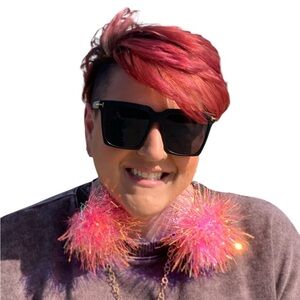 Mardi Gras Large Pom Pom Dangle Earrings Pink